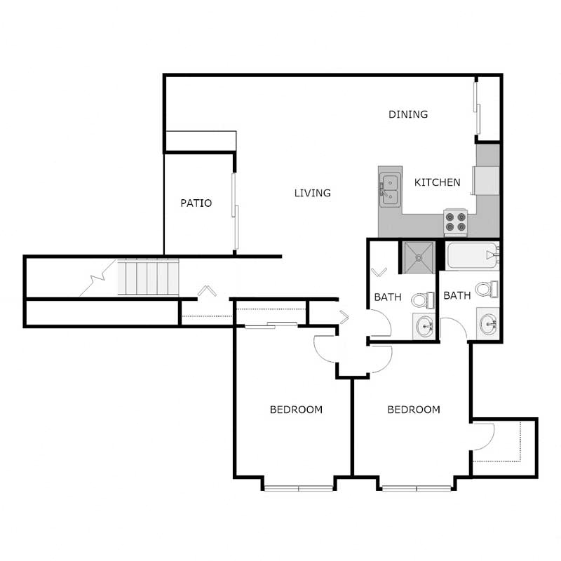 2 Bed 2 Bath - Upper