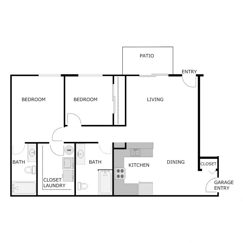 2 Bedroom, 2 Bath-Lower