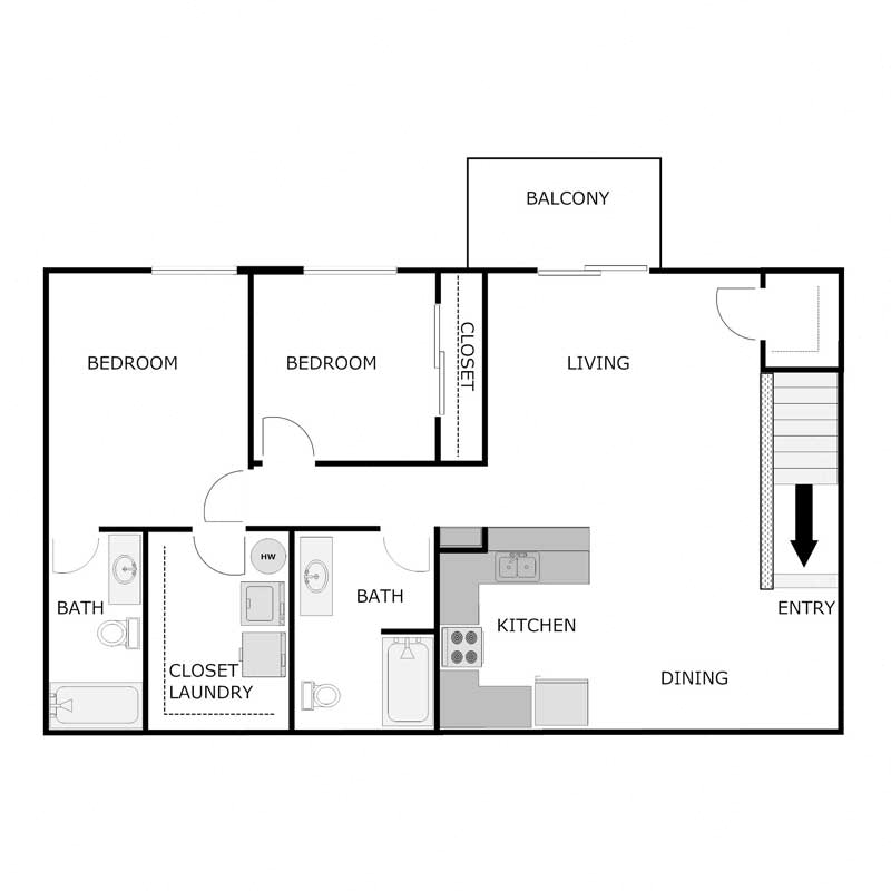 2 Bedroom, 2 Bath-Upper