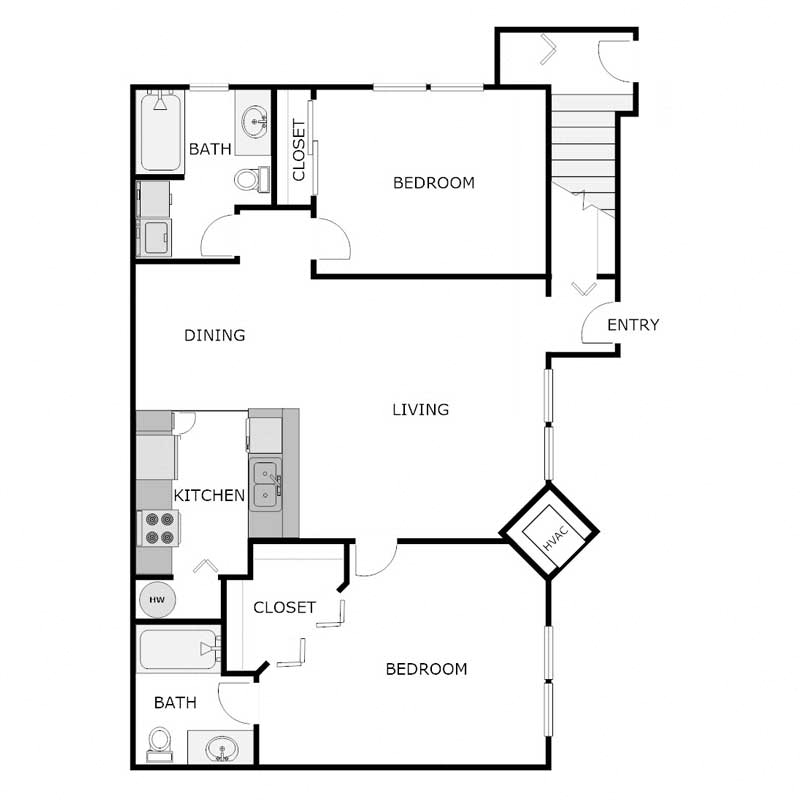 Lower 2 bed 2 bath