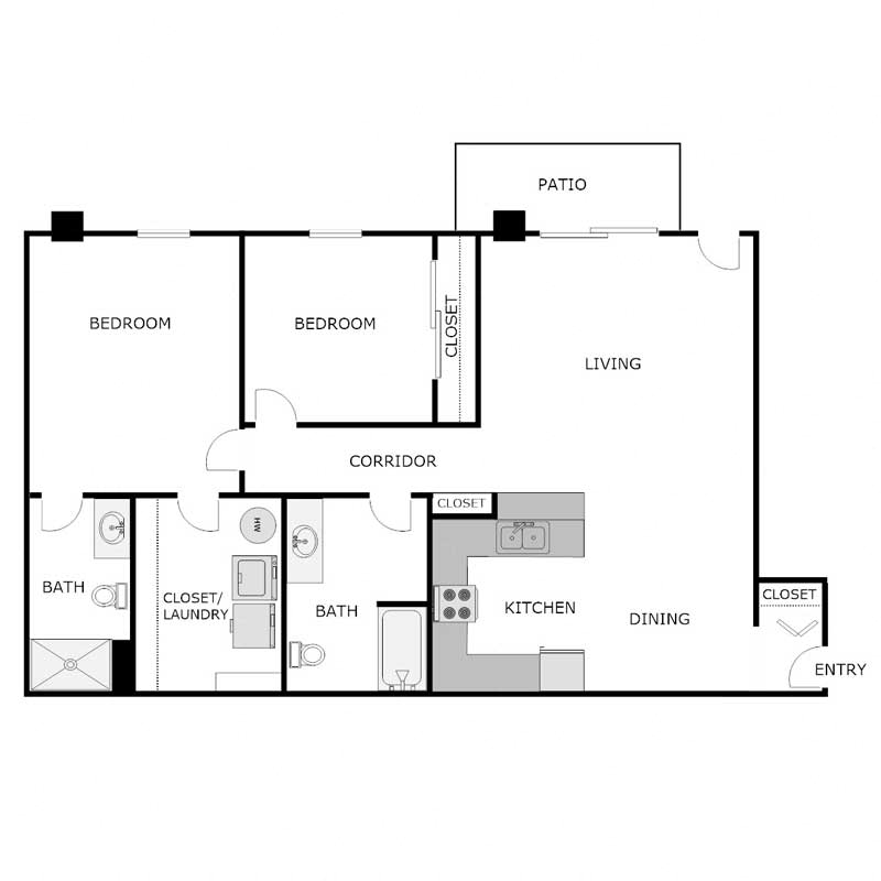 2 Bedroom 2 Bathroom - Lower