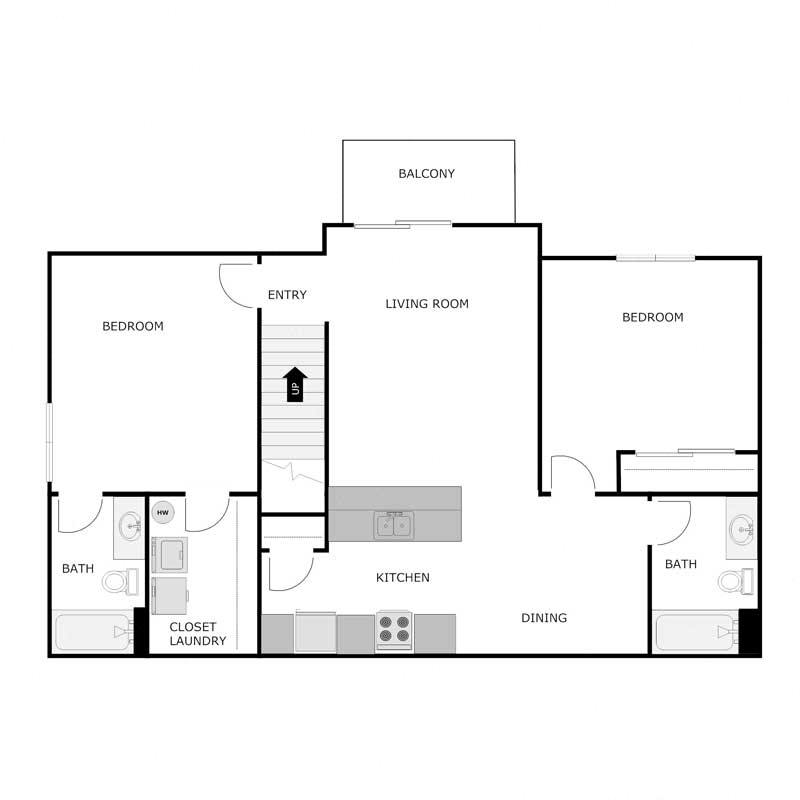 2 Bedroom, 2 Bath-Split