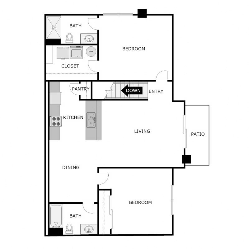 2 Bed 2 Bath Upper Corner