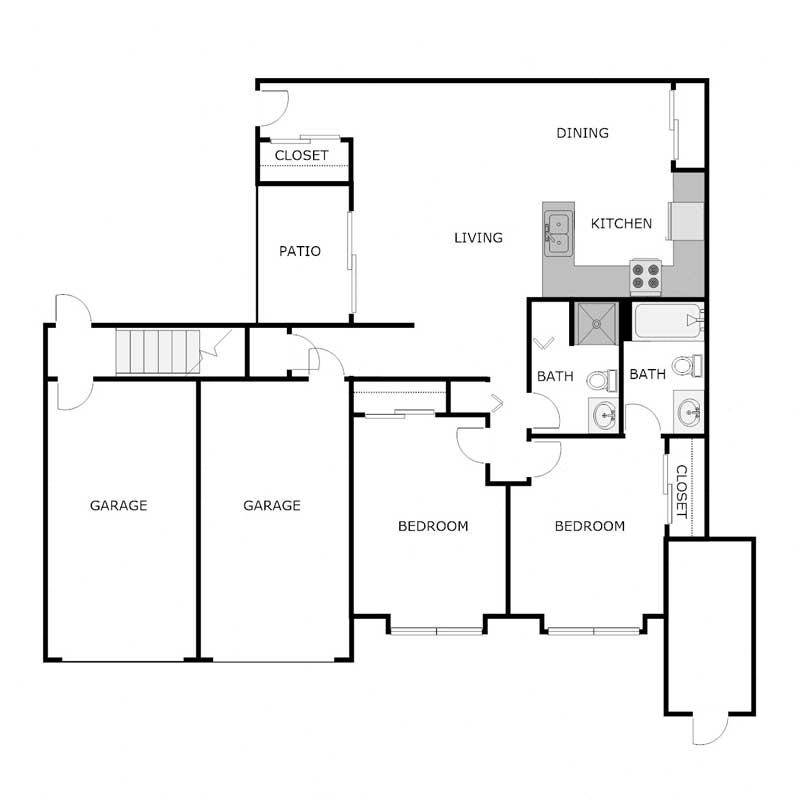 2 Bed 2 Bath - Lower