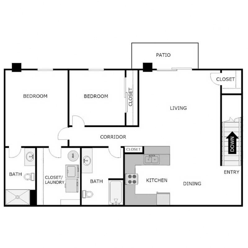 2 Bedroom 2 Bathroom - Upper