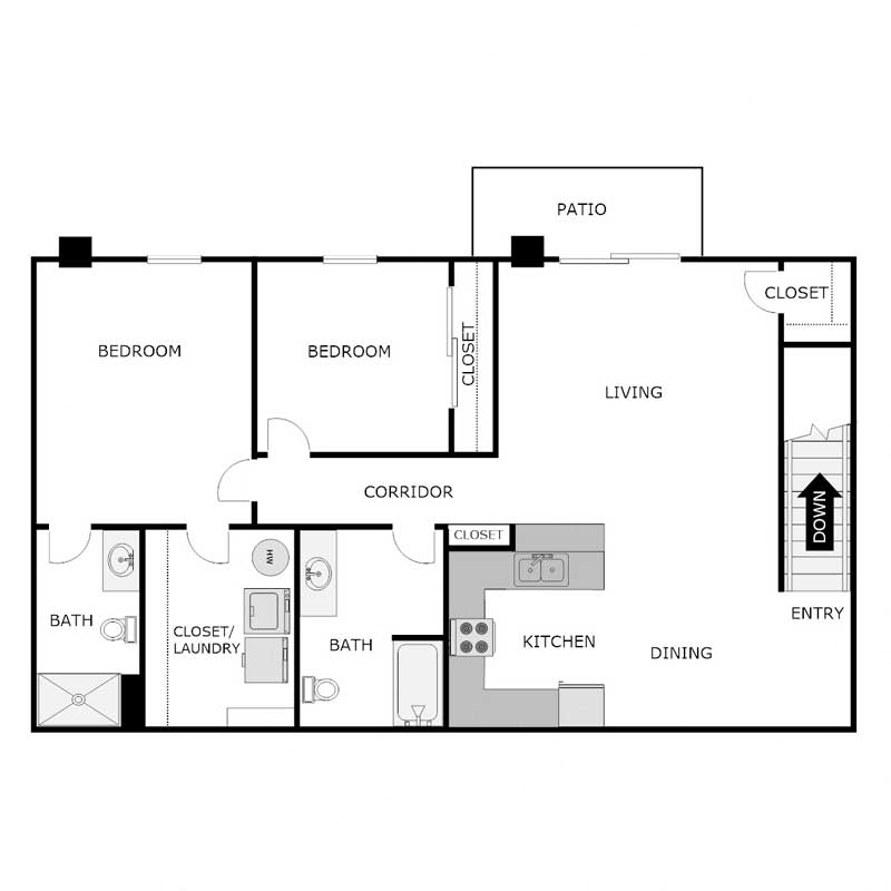 2 Bedroom 2 Bath Upper