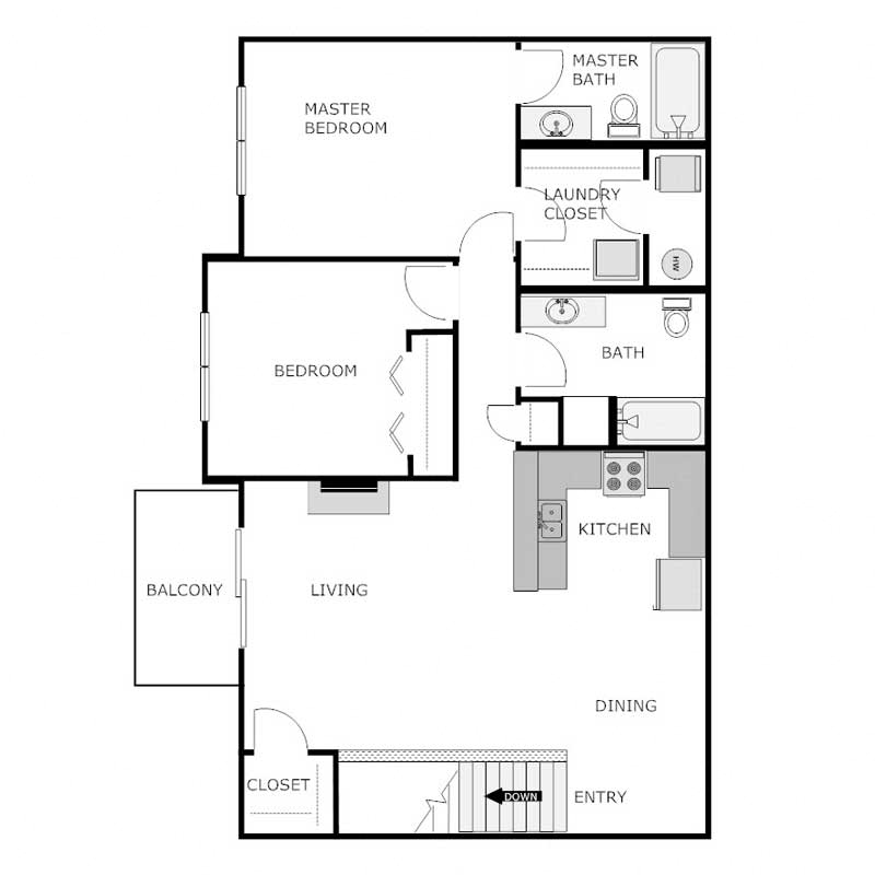 2 Bed 2 Bath Upper Interior