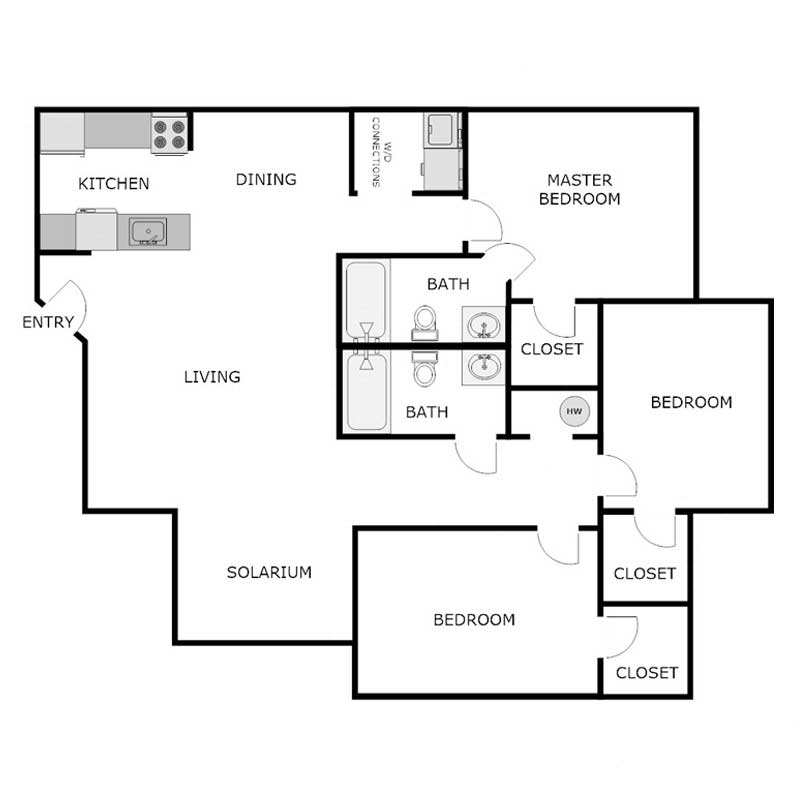 3 Bedroom 2 Bathroom - Split Bedroom Layout
