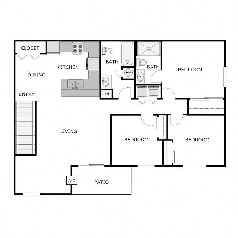 3 Bedroom 2 Bathroom - Upper
