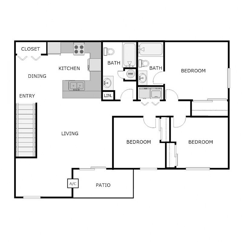 3 Bedroom 1.5 Bathroom - Upper