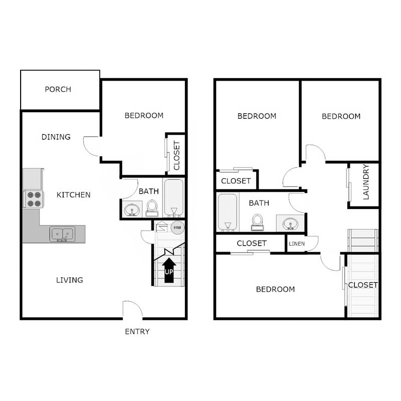 4 Bedroom 2 Bathroom - Townhome