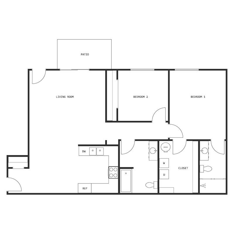 2 Bed 2 Bath Lower