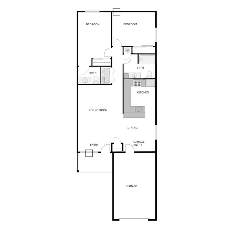 2 bed 1.5 Bath Ranch Style End