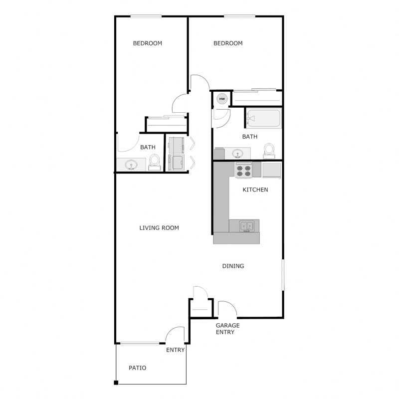 2 Bed 1.5 Bath Ranch Style Interior