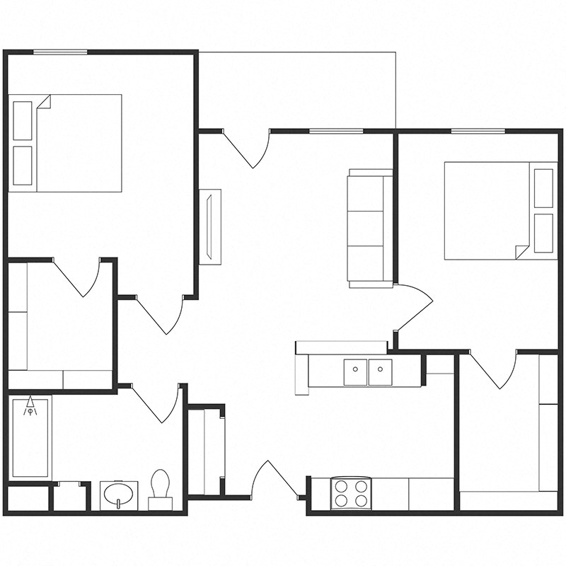 Two Bedrooms One Bathroom