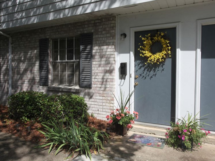 Front Door with Yellow Wreath