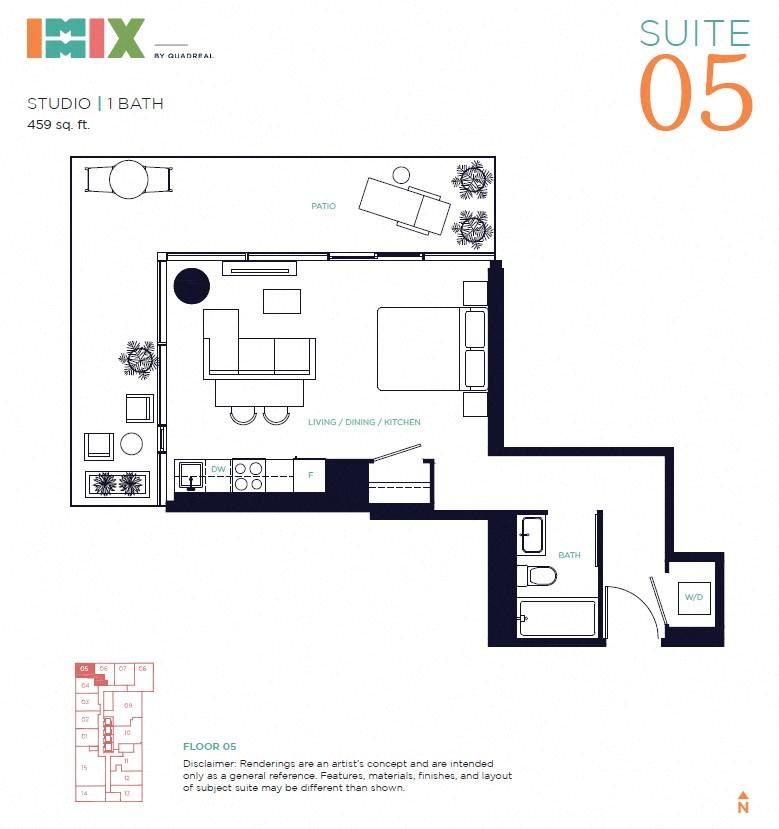 Floor plan layout diagram for 05 - 0 Bed 1 Bath