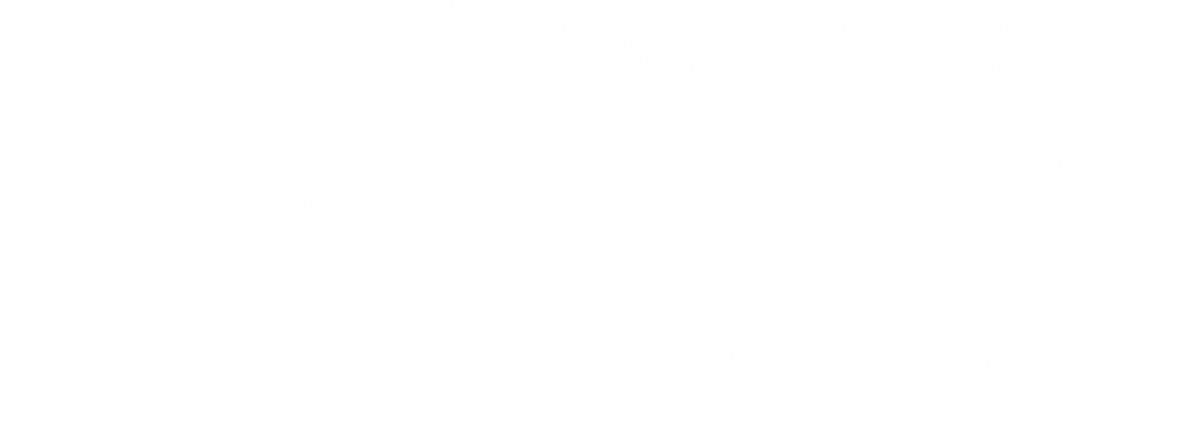 A black and white image of a logo for Triple Crown Corporation at Georgetown Crossing.