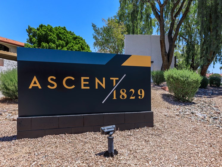 Welcome sign for Ascent 1829 apartments in Phoenix AZ
