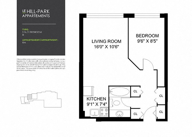 Floor Plan 1C B Floor Plan 1C B at Hill Park, Quebec, H3V 1G1