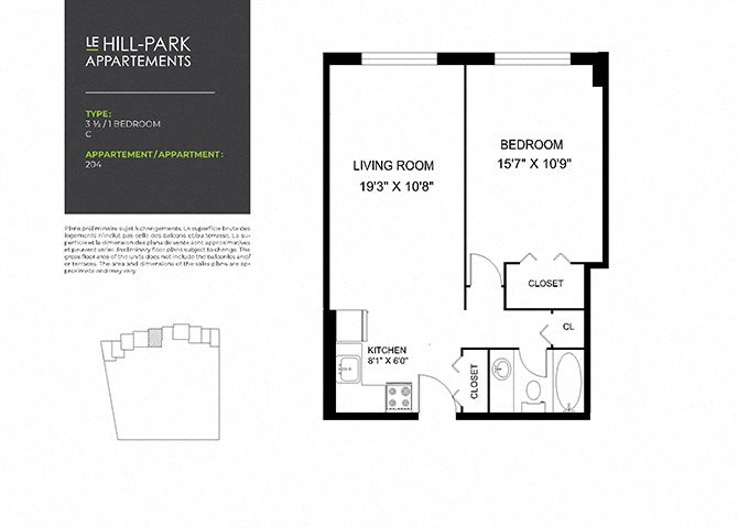 Floor Plan 1C C Floor Plan 1C C at Hill Park, Montreal, QC, H3V 1G1