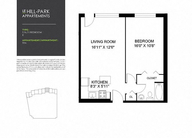 Floor Plan 1C E Floor Plan 1C E at Hill Park, Montreal, Quebec