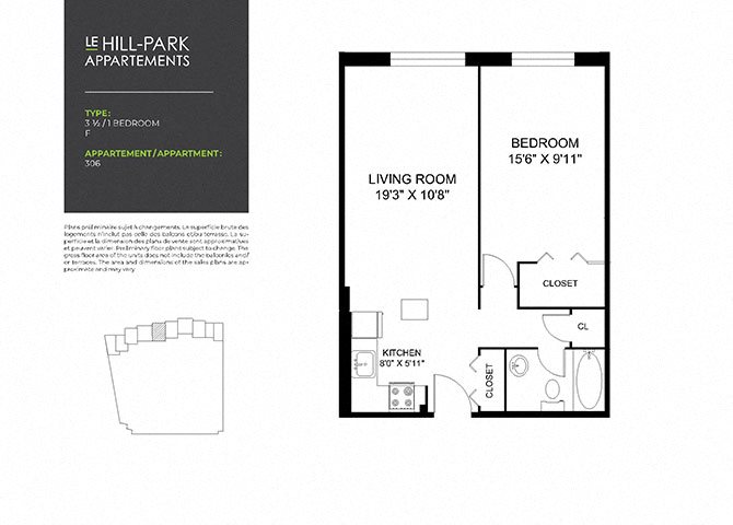 Floor Plan 1C F Floor Plan 1C F at Hill Park, Montreal, QC