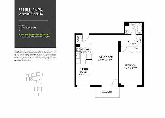 Floor Plan 1C J Floor Plan 1C J at Hill Park, Montreal, QC, H3V 1G1