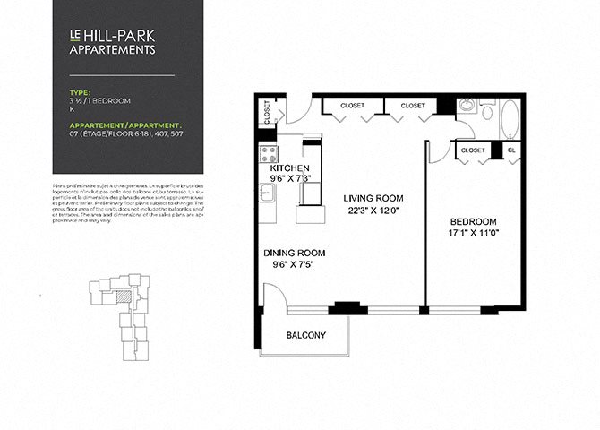 Floor Plan 1C K Floor Plan 1C K at Hill Park, Montreal, H3V 1G1