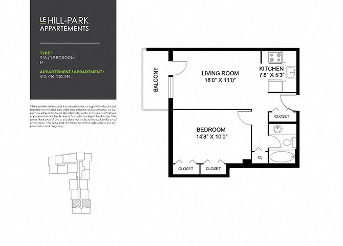 Floor Plan 1C M Floor Plan 1C M at Hill Park, Montreal, QC
