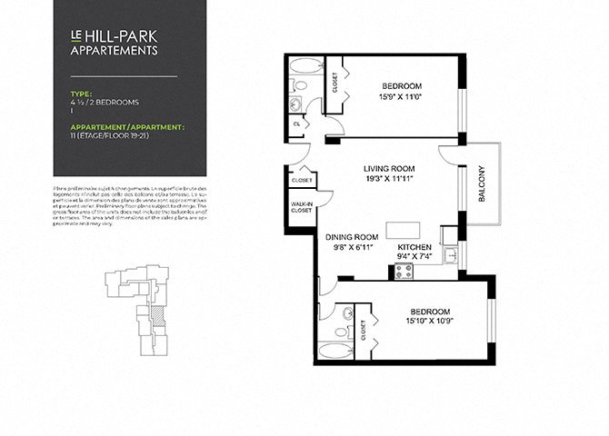 Floor Plan 2C I-1 Floor Plan 2C I-1 at Hill Park, Quebec, H3V 1G1
