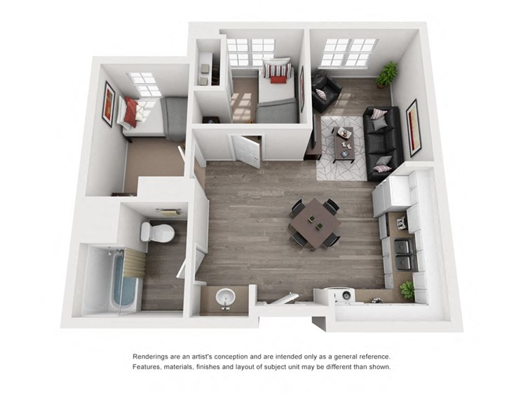 2 Bedroom 1 Bath floor plan