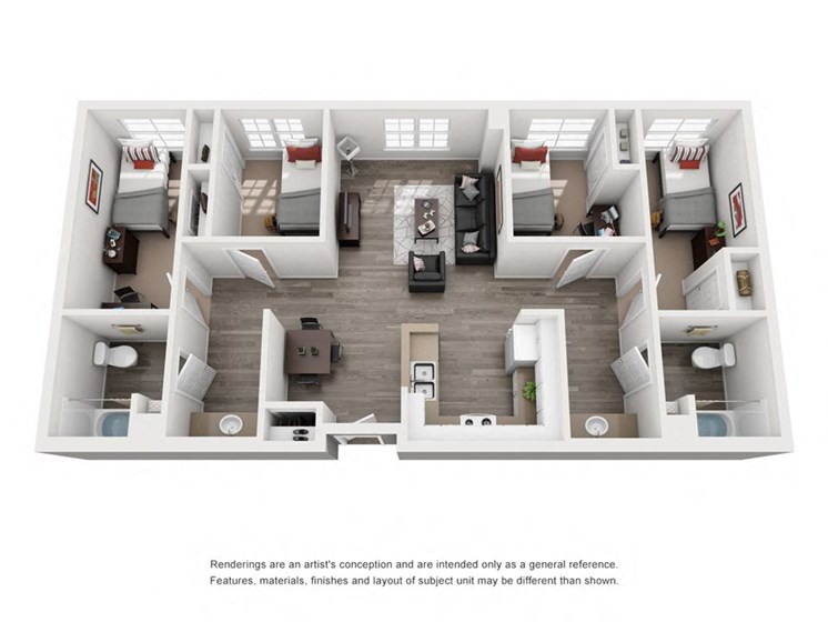 4 bedroom 2 bath standard floor plan