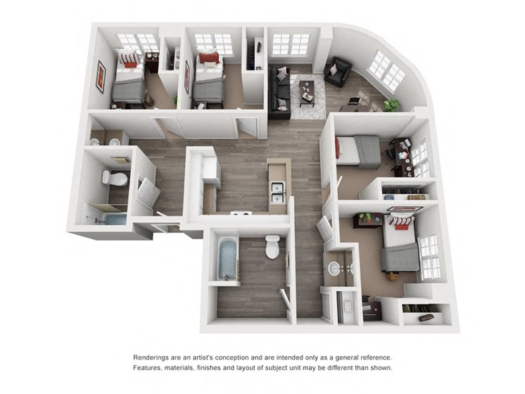 4 Bedroom 2 Bath Corner Unit