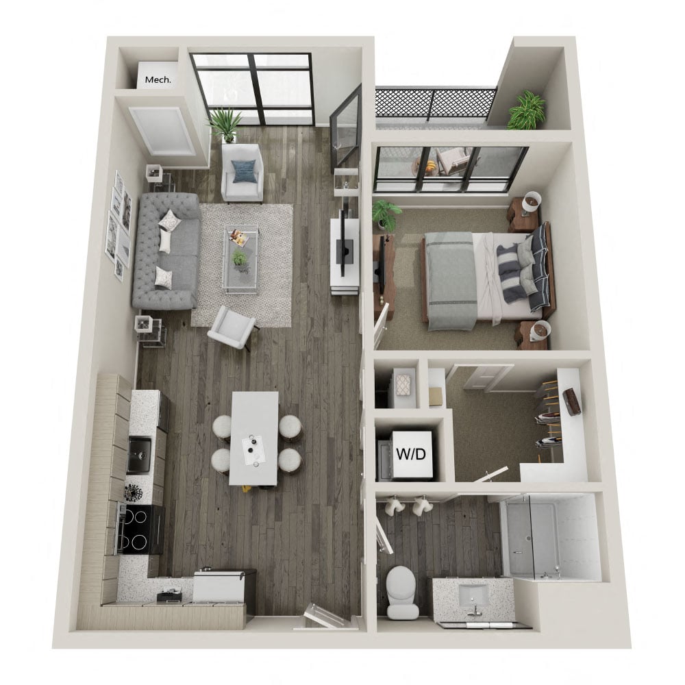 floor plan of a 1 Bed bed 1 Bath bath  square ft apartment