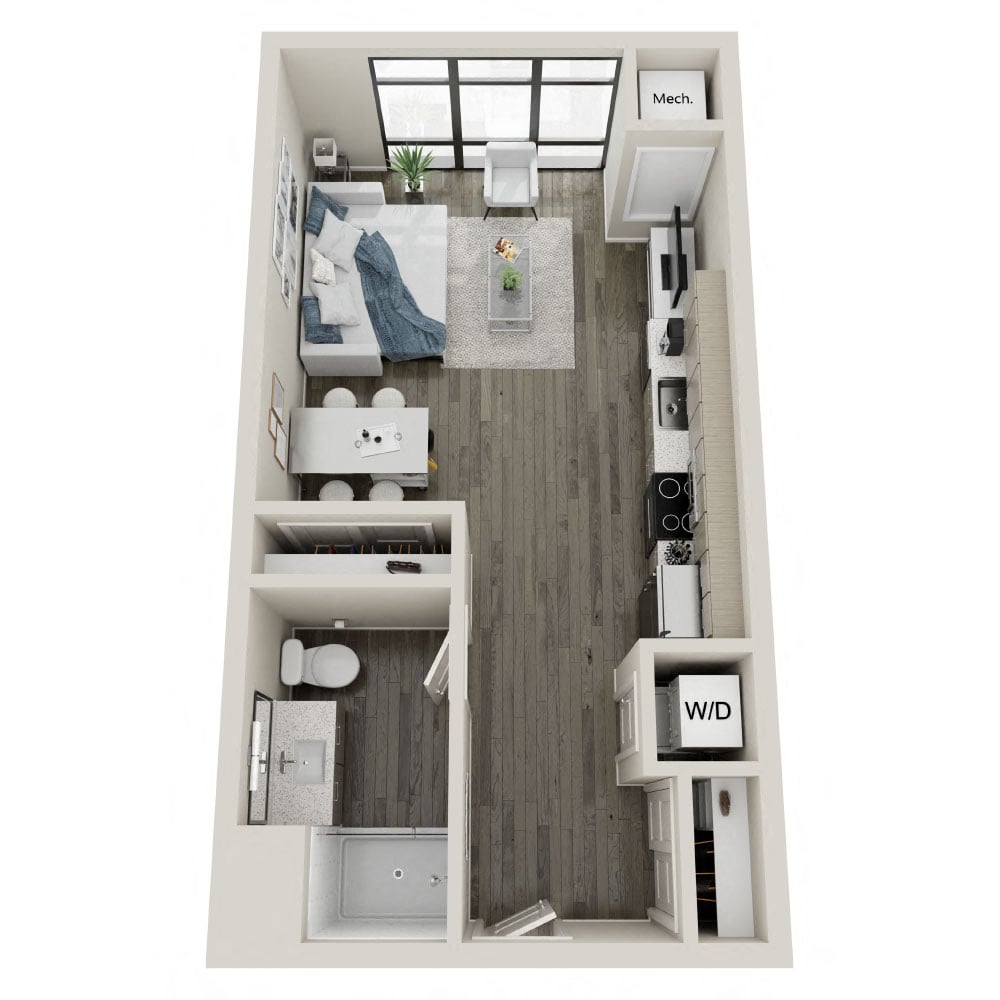 floor plan of a Studio bed 1 Bath bath  square ft apartment
