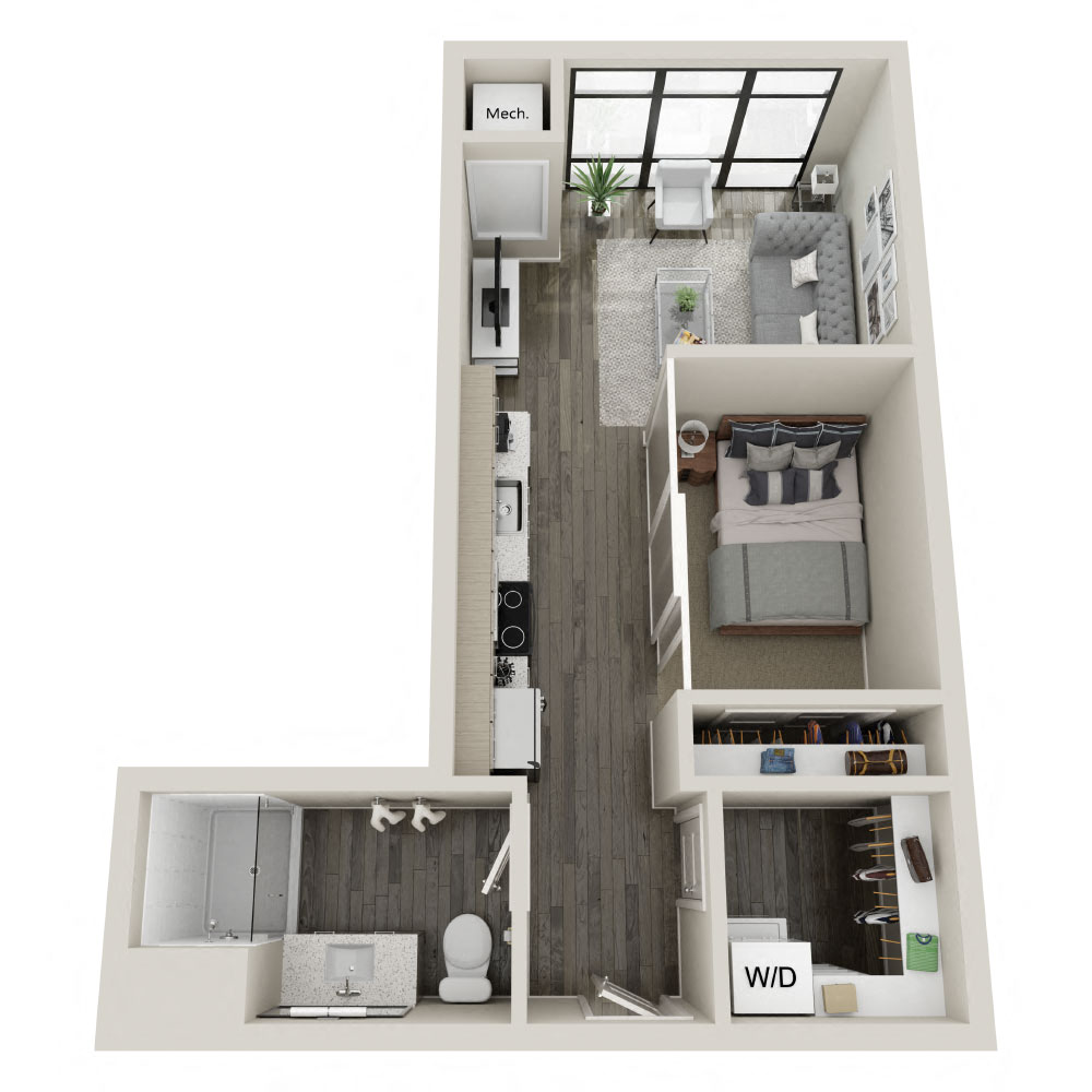 floor plan of a Studio bed 1 Bath bath  square ft apartment