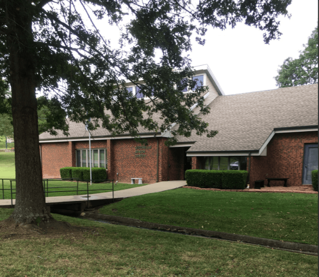 a view of the front of a brick house