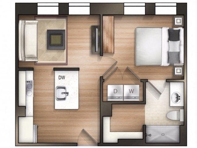1 bedroom 1 bathroom Bryant Floor Plan 1 bedroom 1 bathroom Bryant Floor Plan at The Tower, Alabama