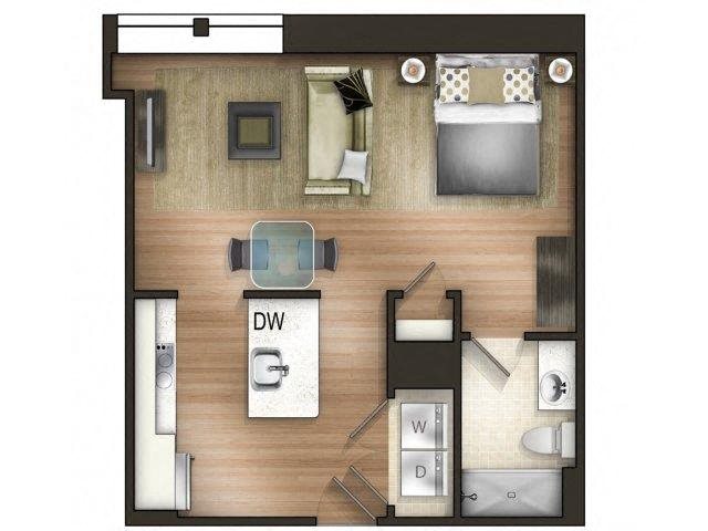Studio 1 bathroom DSterling Floor Plan Studio 1 bathroom D Sterling Floor Plan at The Tower, Tuscaloosa, Alabama