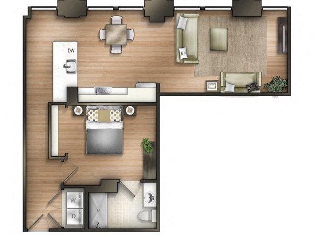 1 bedroom 1 bathroom H Capstone Floor Plan 1 bedroom 1 bathroom H Capstone Floor Plan at The Tower, Alabama, 35401