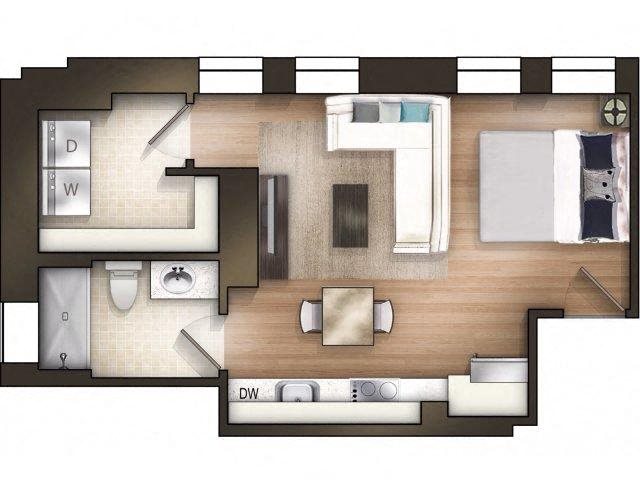 Studio 1 bathroom Crimson Floor Plan Studio 1 bathroom Crimson Floor Plan at The Tower, Alabama, 35401