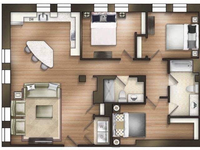 3 bedroom 2 bathroom DuBose Floor Plan 3 bedroom 2 bathroom DuBose Floor Plan at The Tower, Tuscaloosa, AL
