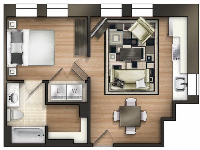 1 bedroom 1 bathroom B Heritage Floor Plan 1 bedroom 1 bathroom B Heritage Floor Plan at The Tower, Tuscaloosa, AL, 35401