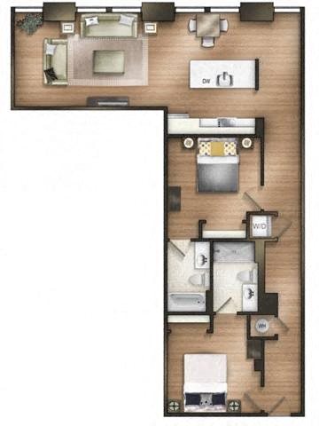 2 bedroom 2 bathroom C Jemison Floor Plan 2 bedroom 2 bathroom C Jemison Floor Plan at The Tower, Tuscaloosa, AL