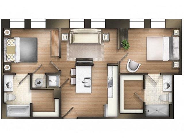 2 bedroom 2 bathroom Tradition Floor Plan 2 bedroom 2 bathroom Tradition Floor Plan at The Tower, Tuscaloosa