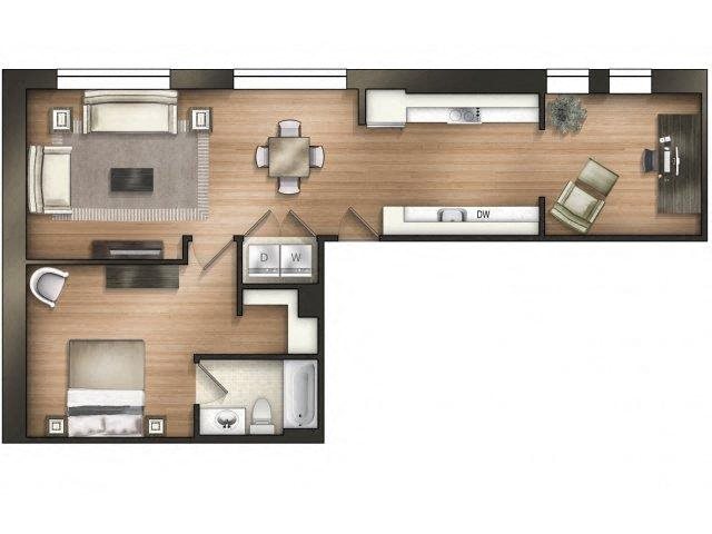 1 bedroom 1 bathroom J Whilldin Floor Plan 1 bedroom 1 bathroom J Whilldin Floor Plan at The Tower, Tuscaloosa, AL