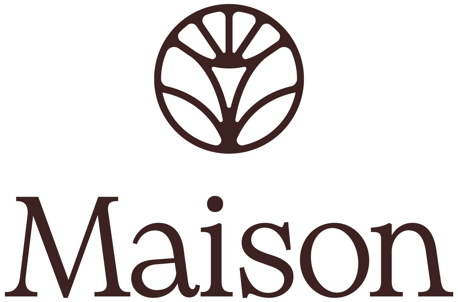 A brown logo with a leaf and the word "Maison" below it.