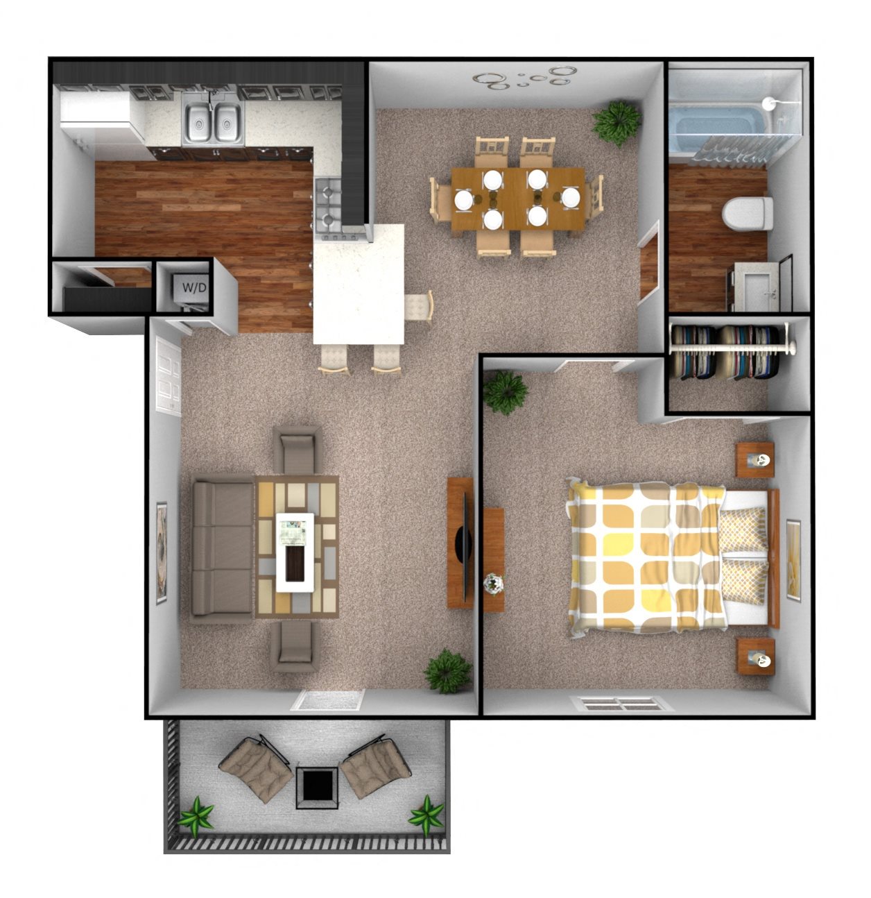 One bedroom unit One bedroom, one bathroom