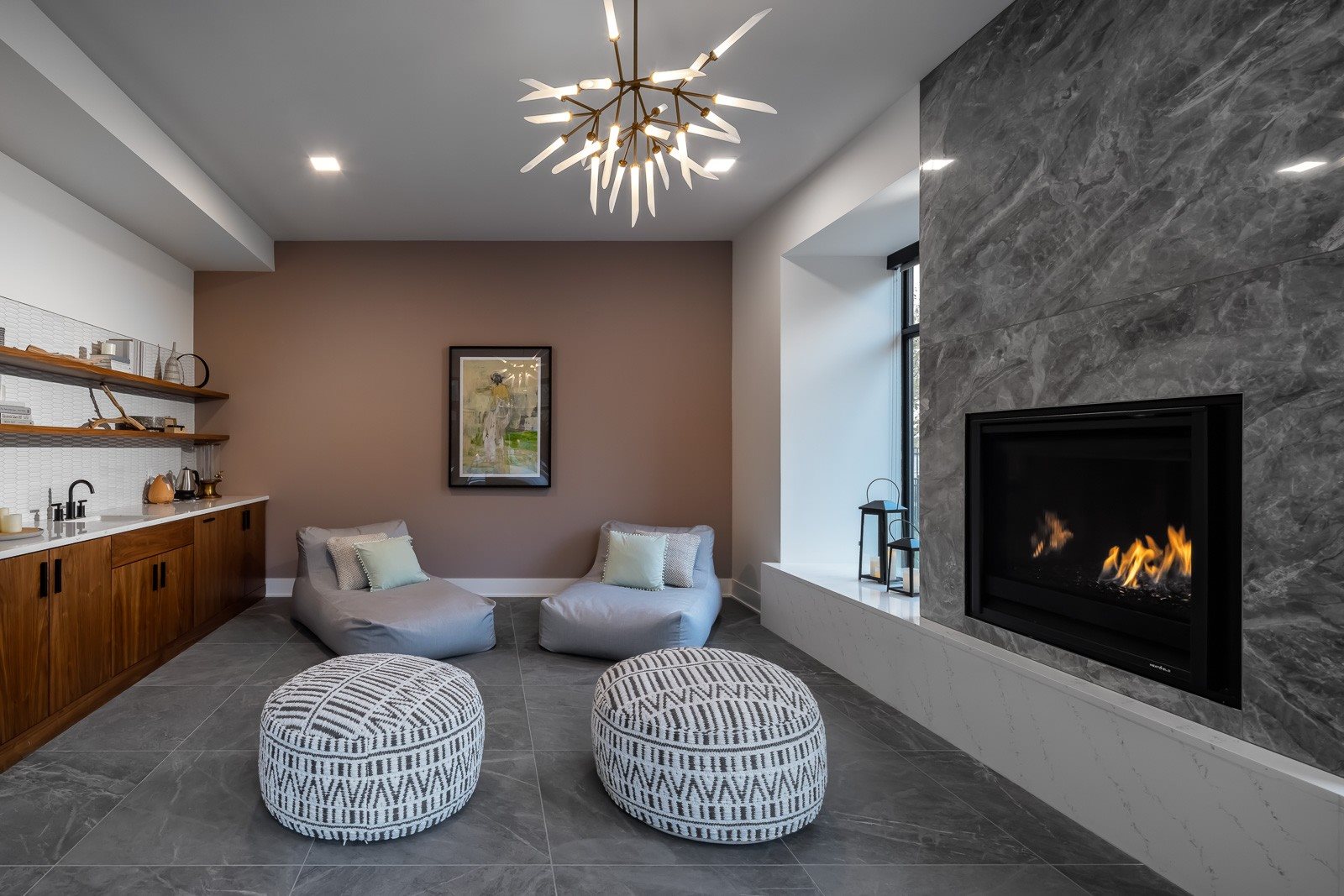 Spa lounge with essential oil diffuser and tea kettle